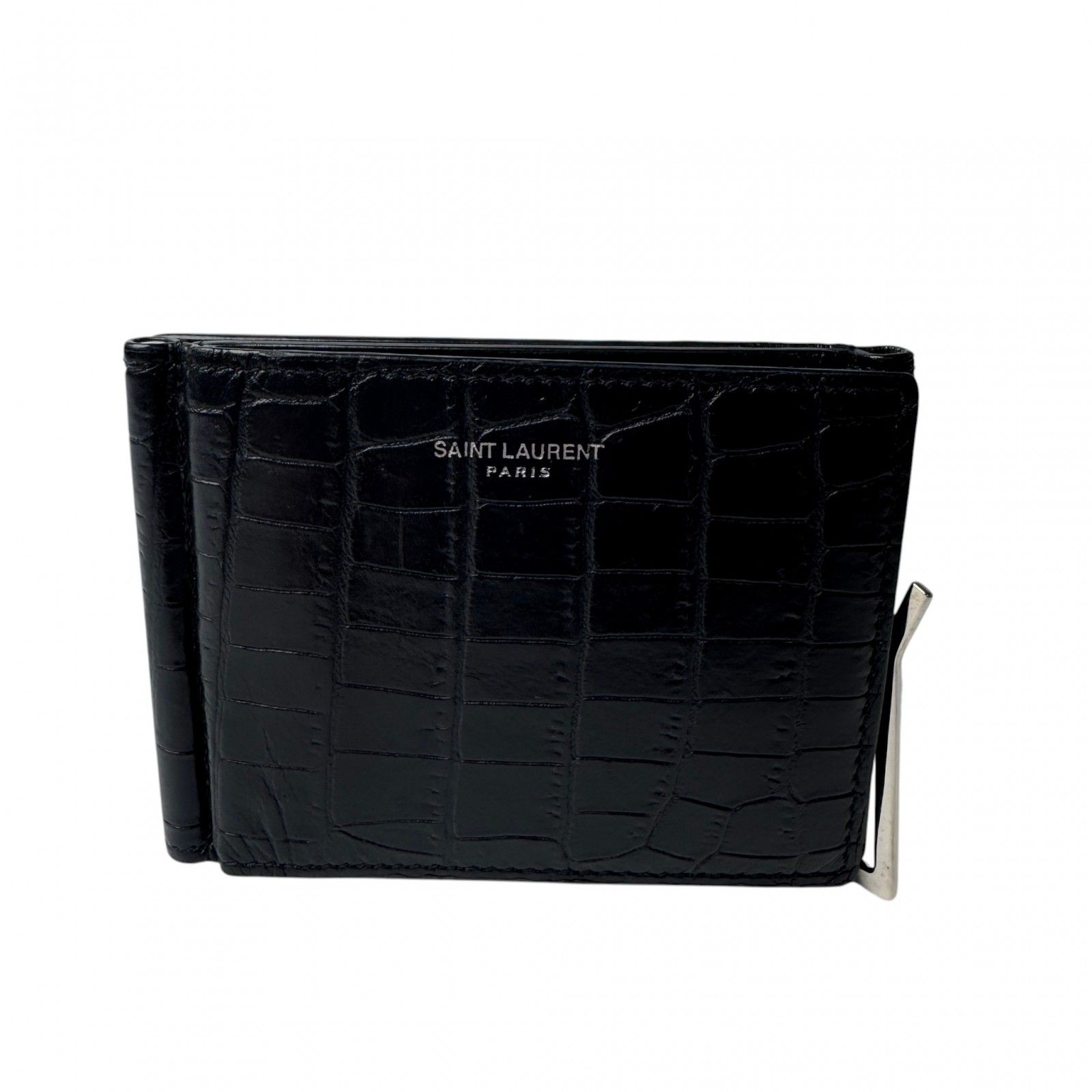 サンローラン Saint Laurent クロコ型押し 三つ折り マネークリップ メンズ