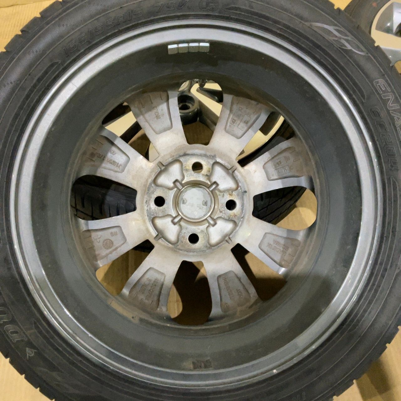 4穴 PCD100 15インチ 4.5J+45日産純正アルミホイール+165/55R15 