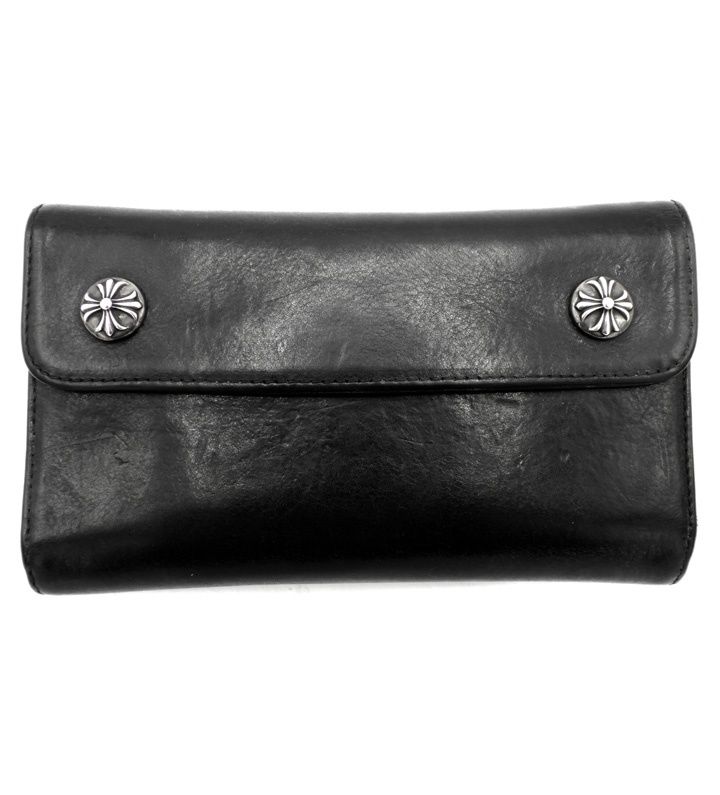 クロムハーツ CHROME HEARTS 【 WAVE CROSS BALL 】 ウェーブ クロスボールボタン レザー ウォレット 長財布 w27535