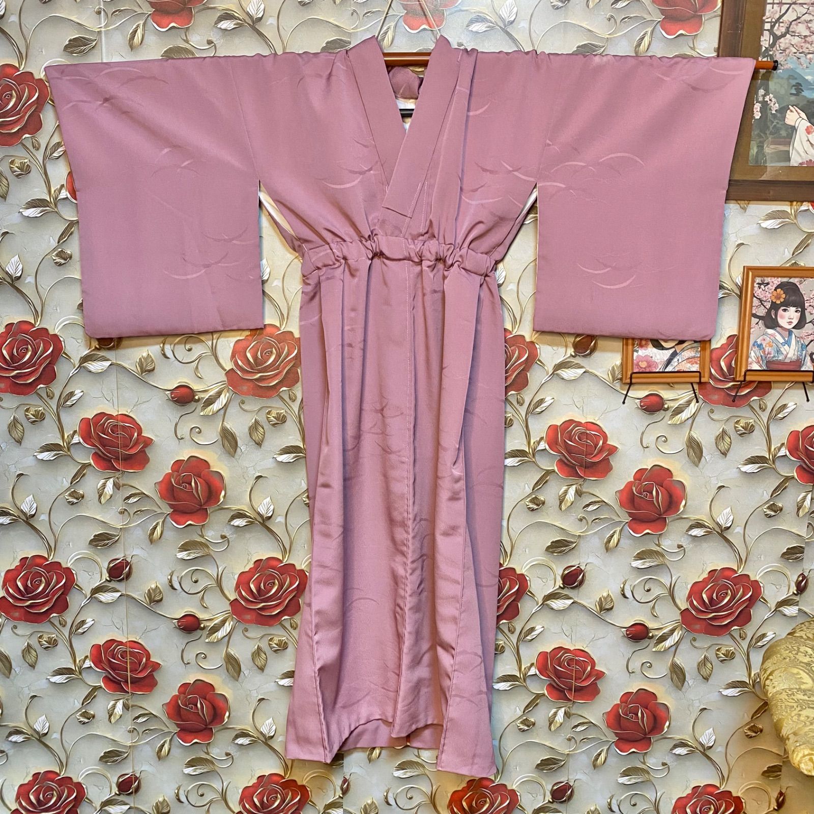 色無地着物リメイク ワンピース ロング ドレス 和洋折衷 洗える 化繊