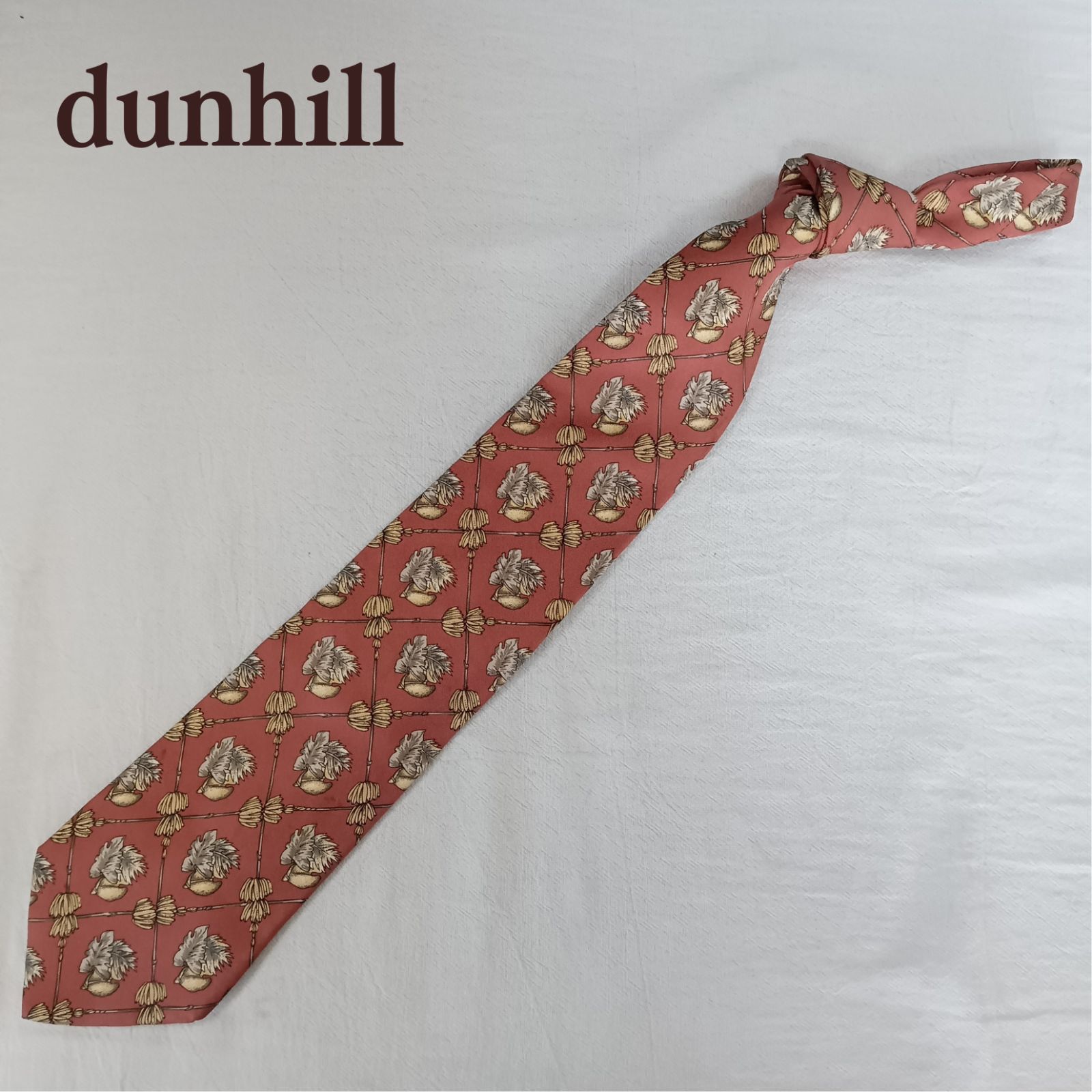 ダンヒル dunhill ネクタイ 総柄 植物モチーフ レッド 赤 シルク