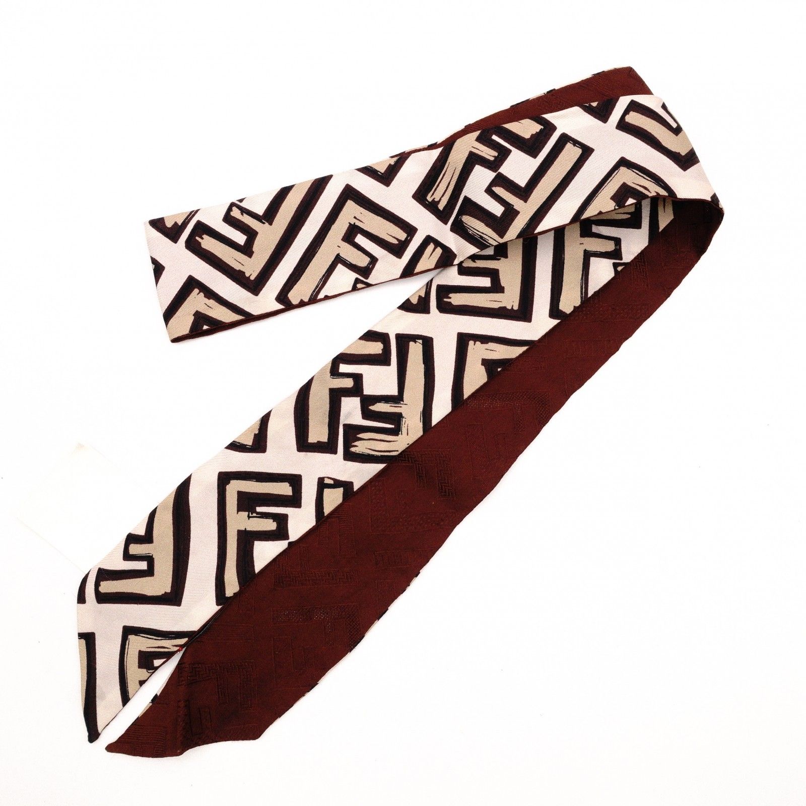FENDI フェンディ スカーフ シルク ブラウン系 ツイリー FFロゴ