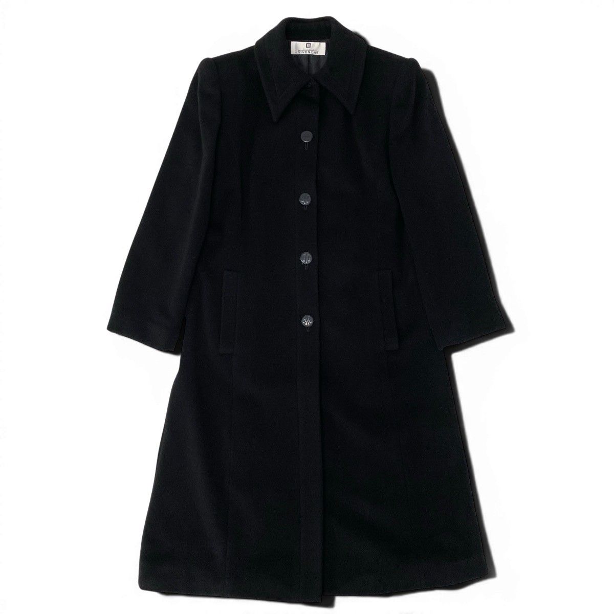 GIVENCHY ブラック カシミヤ混 ティッシ期 ロングコート 2g14 GIVENCHY ジバンシィ ステンカラーコート ロングコート ラム