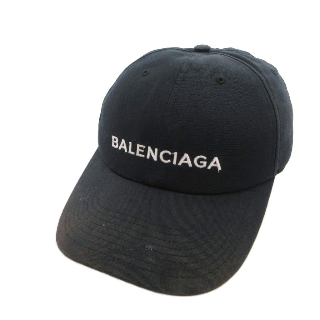 バレンシアガ BALENCIAGA 帽子 キャップ ロゴ 刺繍 コットン 紺