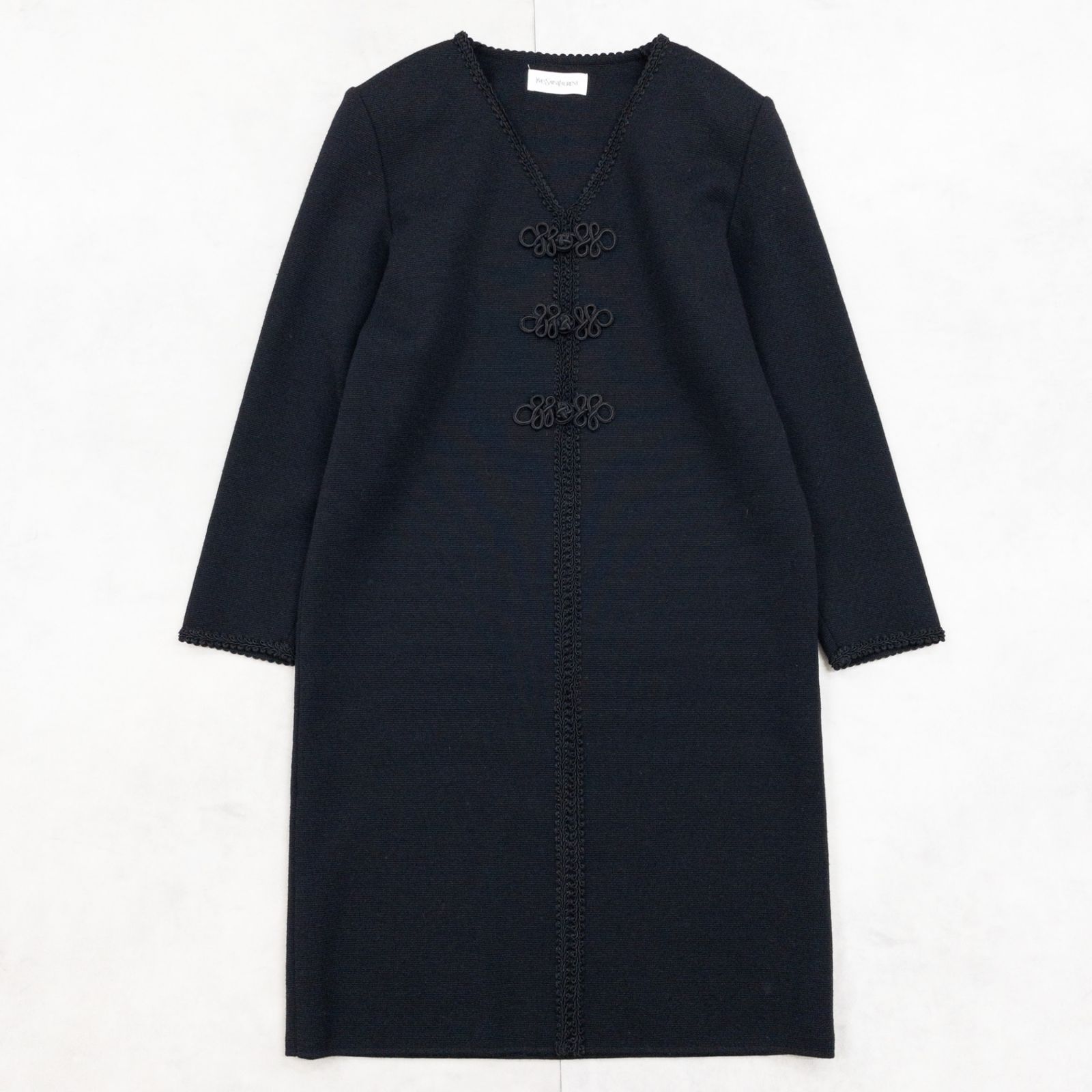 YVES SAINT LAURENT イヴサンローラン ワンピース チャイナボタン 刺繍 ウール ブラック レディース M b02362
