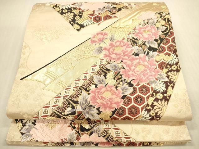 平和屋本店▼六通柄袋帯　唐織　吉祥草花文　純金二重箔　正絹　逸品　DABI5051op