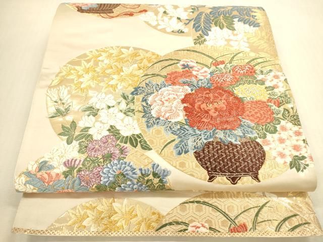 平和屋本店▼六通柄袋帯　唐織　飾花丸文　九百錦純金箔24K　正絹　逸品　DABI5060op