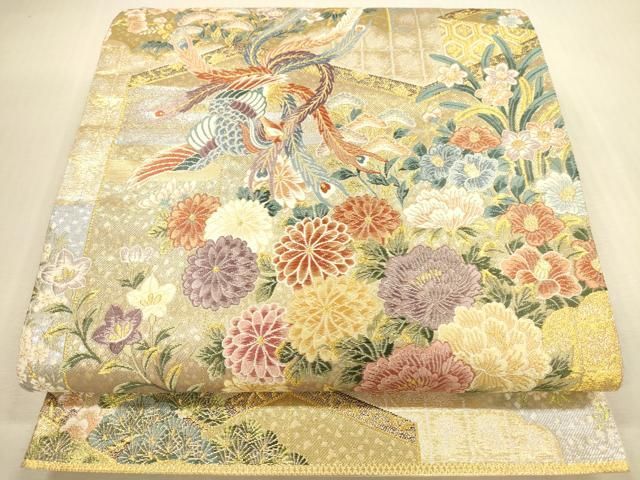 平和屋本店▼六通柄袋帯　唐織　屏風鳳凰花柄文　本金　正絹　逸品　DABI5063op