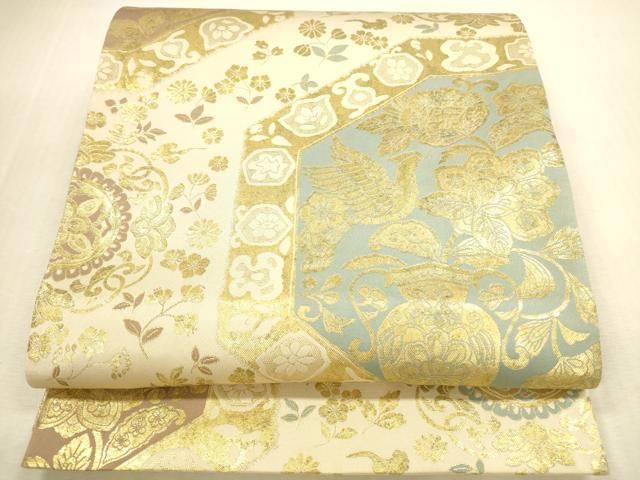 平和屋本店▼「美しいキモノ」お馴染みのメーカー　となみ織物　全通柄袋帯　春秋　更紗花鳥文　本金箔　正絹　逸品　DABI5076op