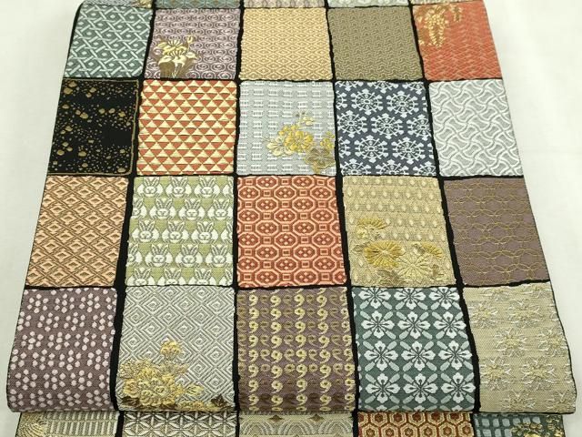 平和屋本店▼六通柄袋帯　吉祥三十三宝　本金糸　黒地　正絹　逸品　DABI1436sf