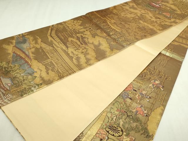 平和屋本店▼全通柄袋帯　洛中洛外図　本金箔　正絹　逸品　DABI1447sf