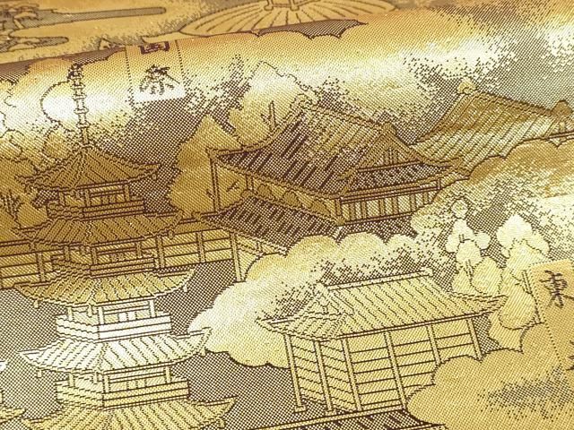 平和屋本店▼全通柄袋帯　洛中洛外図　本金箔　正絹　逸品　DABI1447sf