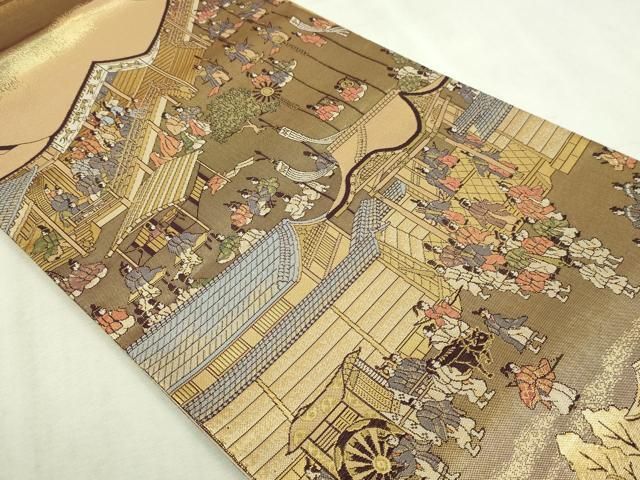 平和屋本店▼全通柄袋帯　洛中洛外図　本金箔　正絹　逸品　DABI1447sf