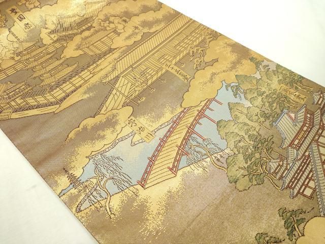 平和屋本店▼全通柄袋帯　洛中洛外図　本金箔　正絹　逸品　DABI1447sf