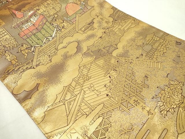 平和屋本店▼全通柄袋帯　洛中洛外図　本金箔　正絹　逸品　DABI1447sf