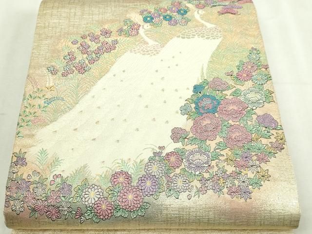 平和屋本店▼六通柄袋帯　裕華双孔雀文　本金箔　正絹　逸品　DABI1454sf