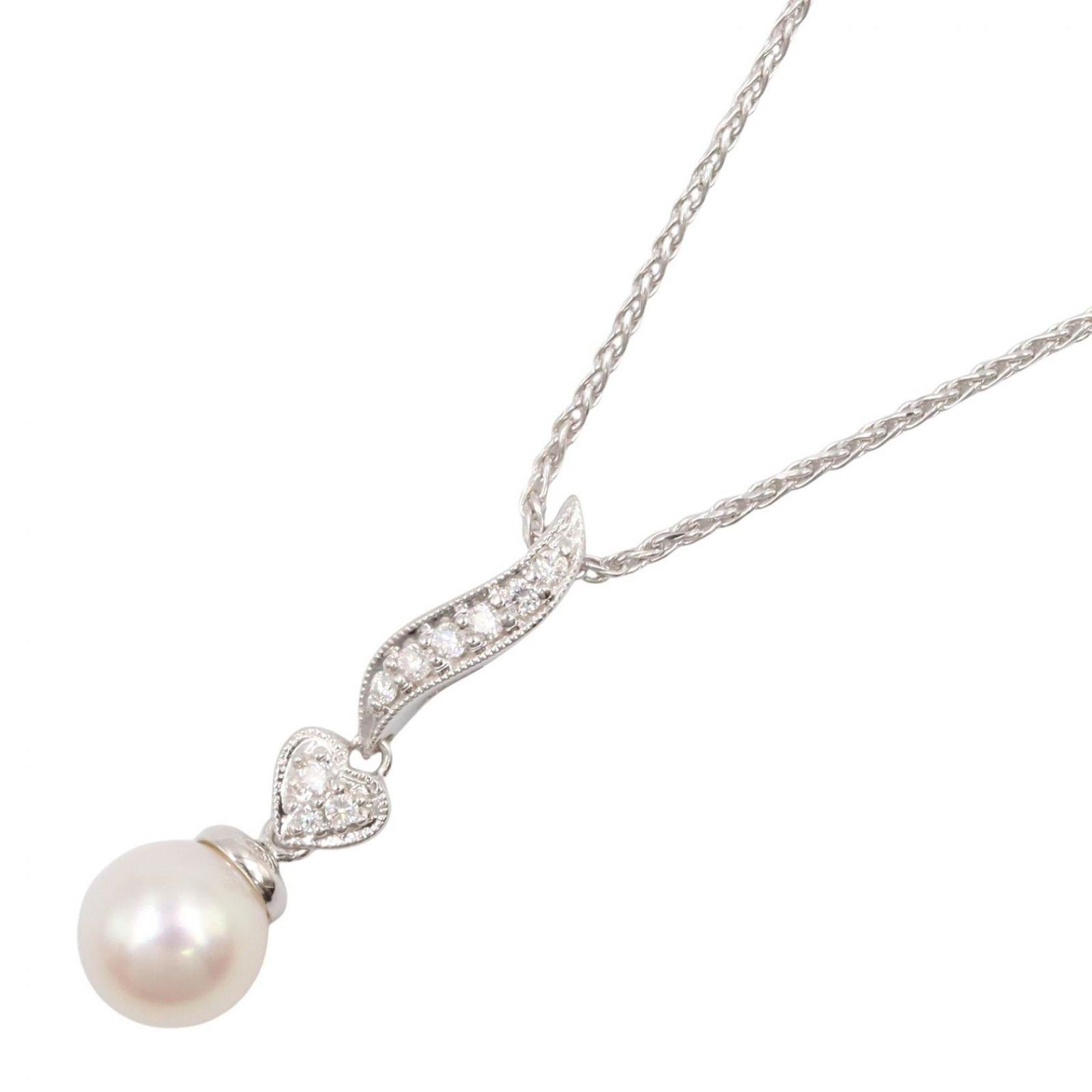 ジュエリー JEWELRY ネックレス パール ダイヤモンド ネックレス ﾊﾟｰﾙ 4.3g 首回42.5cm ダイヤモンド ネックレス レディース Used A