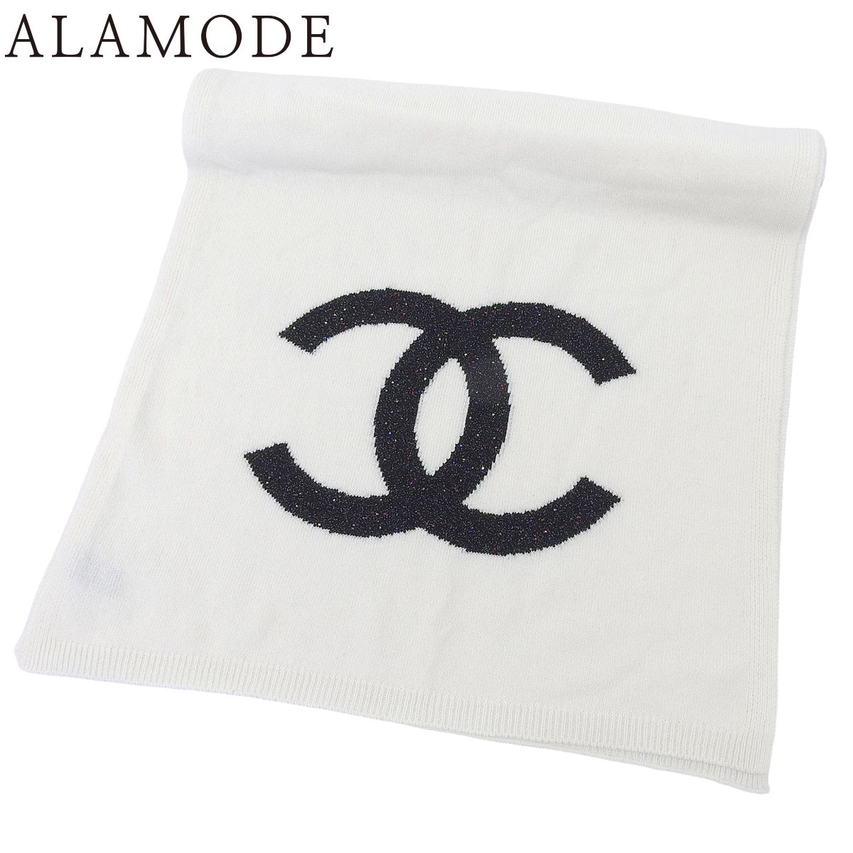 CHANEL(シャネル) ココマーク マフラー マフラー ファッション小物 カシミヤ シルク ポリアミド 金属繊維 ポリエステル アイボリー ブラック黒 レディース 40802205348【中古】【アラモード】