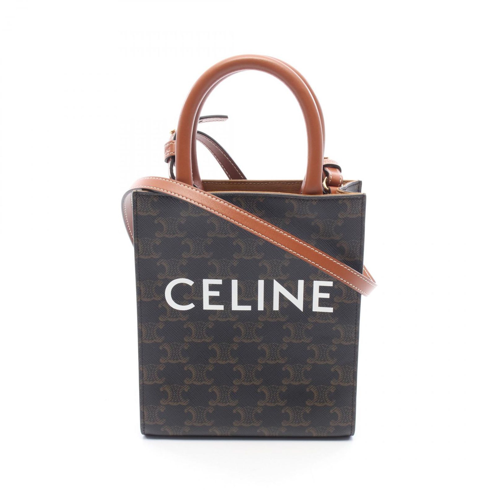 セリーヌ CELINE ハンドバッグ ミニ バーティカル カバ トリオンフ 2WAY 194372 ブラック/ブラウン PVCコーティングキャンバス レザー トリオンフ バーティカル カバ ミニ
