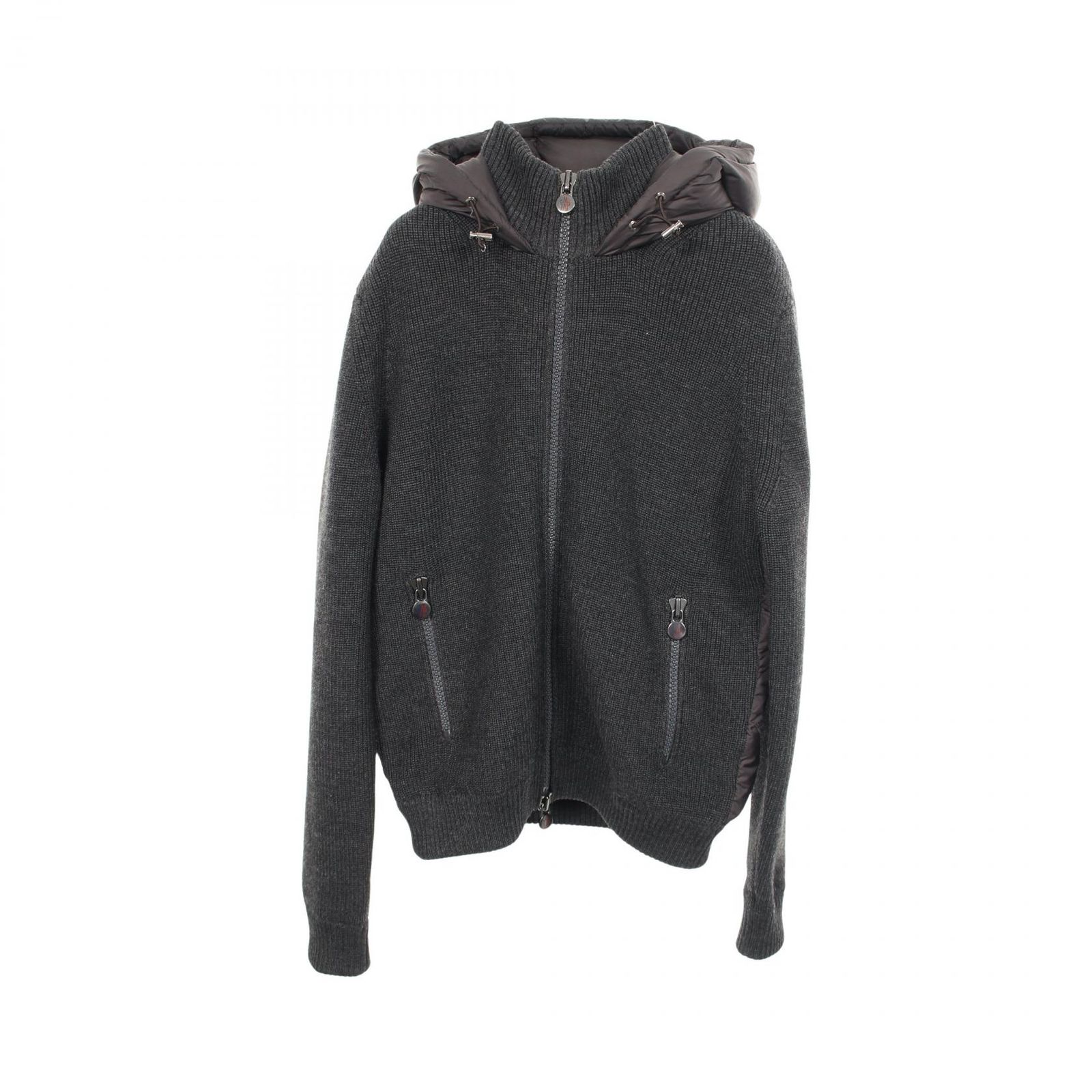 モンクレール MONCLER ダウンジャケット ニット切替 フード付き ナイロン ウール ジャケット メンズ Used A