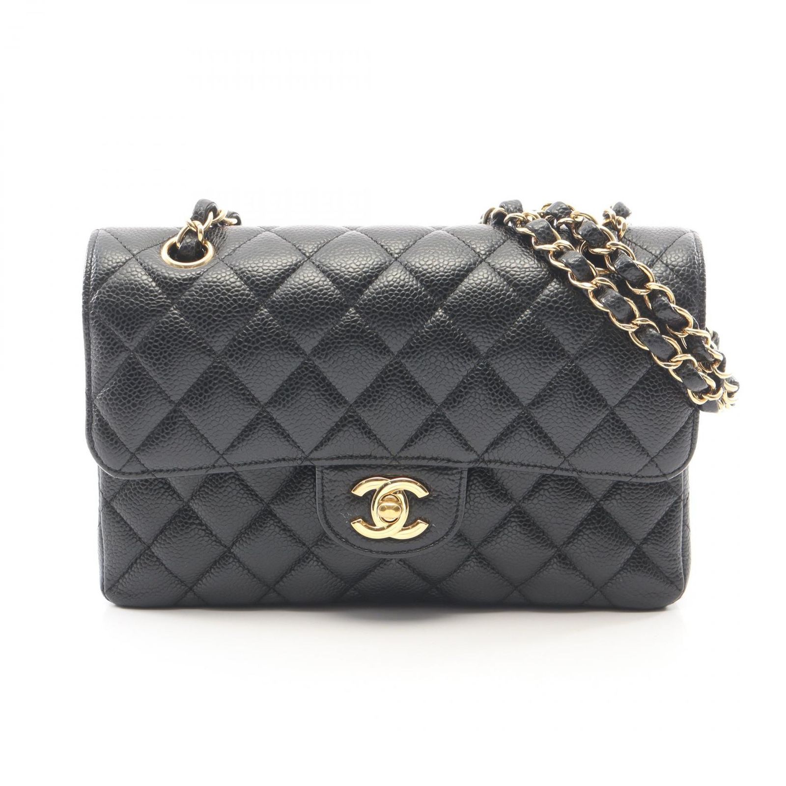 シャネル CHANEL ショルダーバッグ マトラッセ Wフラップ ブラック キャビアスキン(グレインドカーフ) マトラッセ ダブルフラップ チェーンショルダー レディース