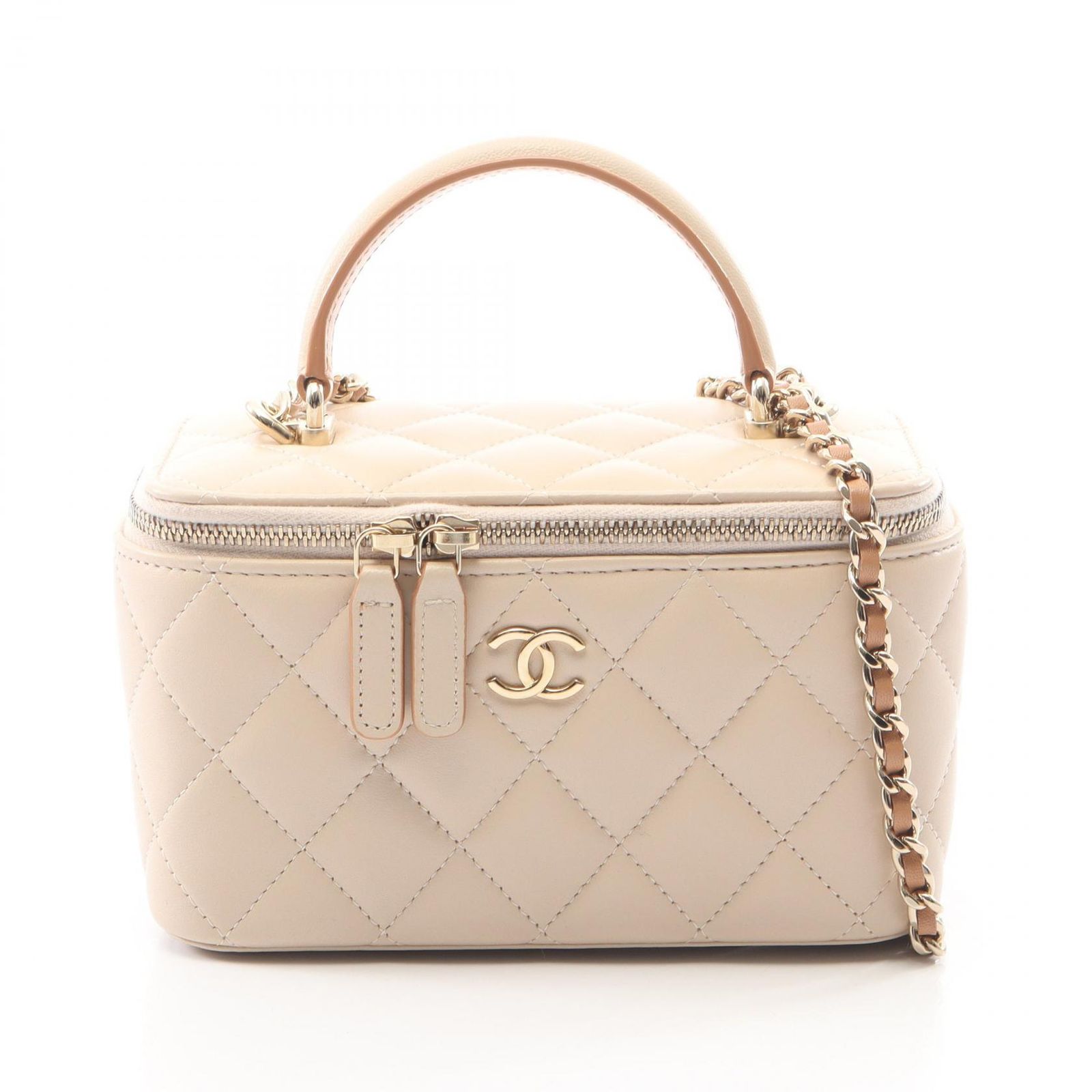シャネル CHANEL ショルダーバッグ マトラッセ バニティバッグ 2WAY AP2199 ライトベージュ ラムスキン（羊革） マトラッセ バニティ 2wayチェーンショルダー レディース