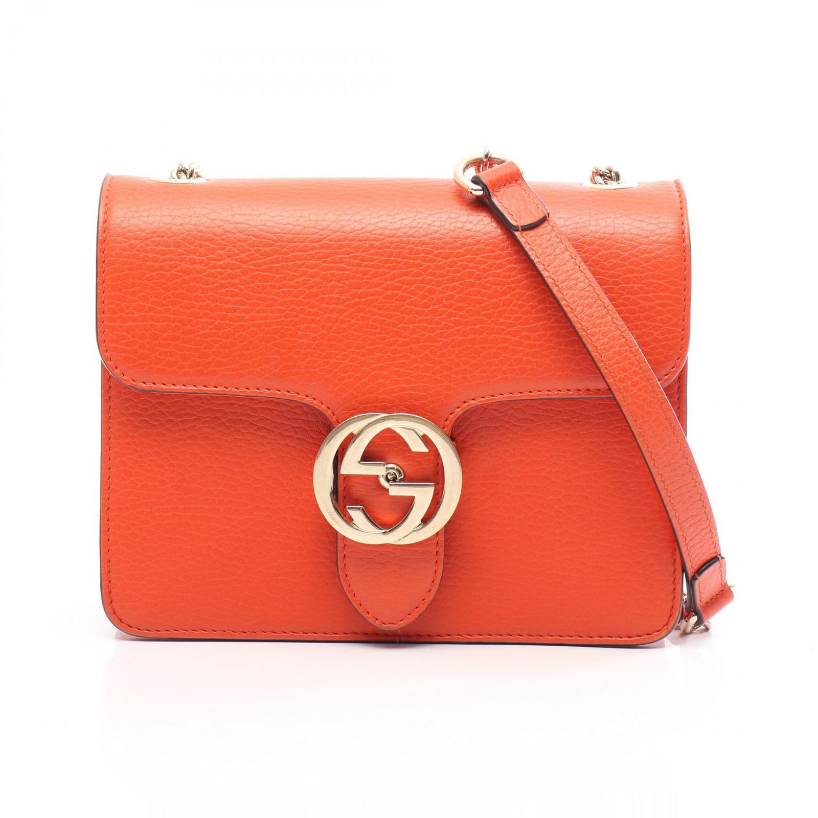 グッチ GUCCI ショルダーバッグ インターロッキングG 510304 オレンジ レザー インタ-ロッキングG チェーンショルダー レディース Used B