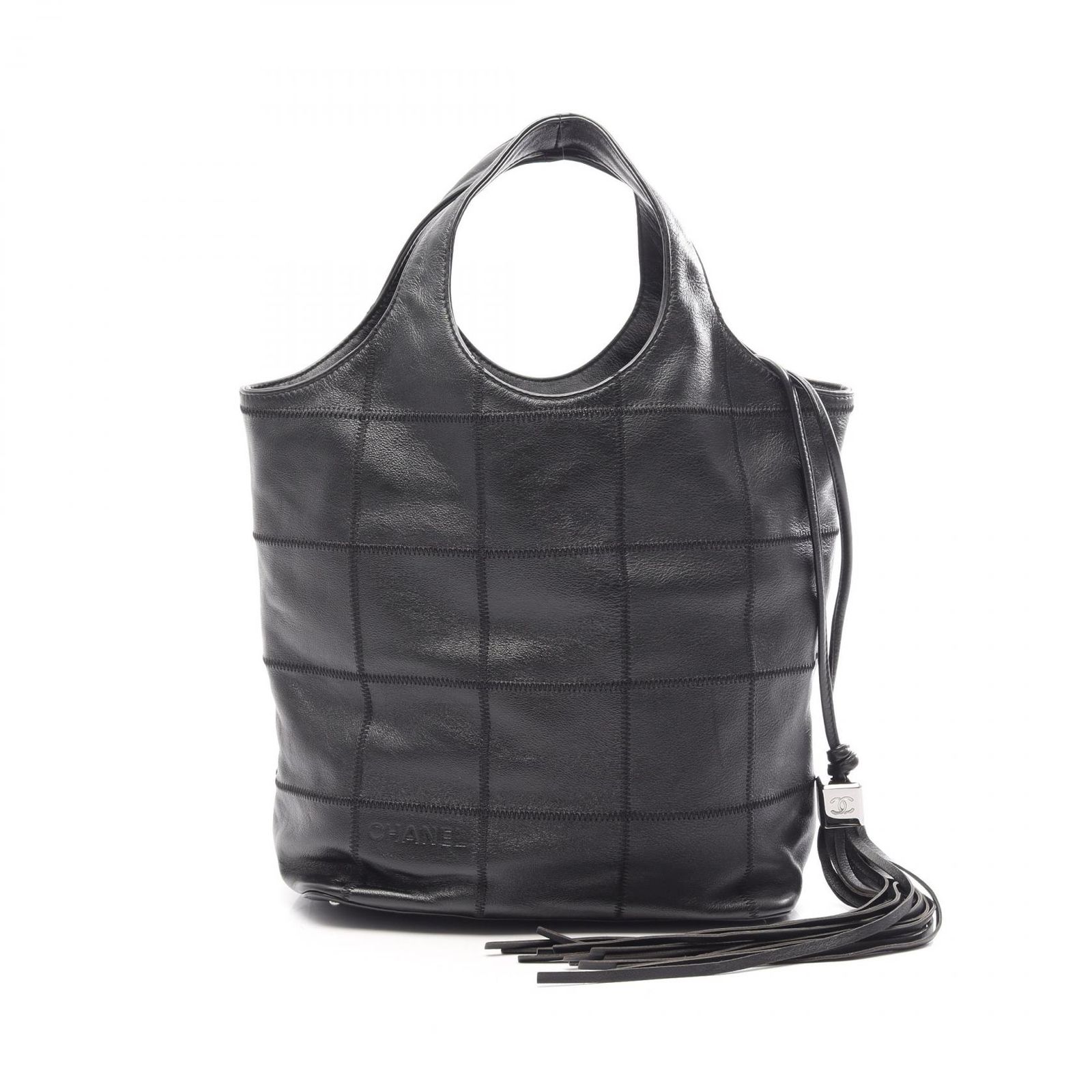 シャネル CHANEL ハンドバッグ チョコバー 巾着 フリンジ ブラック レザー チョコバー 巾着 フリンジ ハンドバッグ レディース Used A