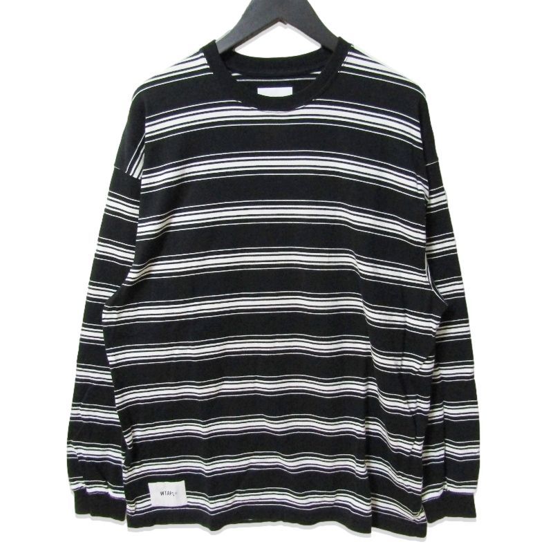 WTAPS ダブルタップス 長袖Tシャツ 222ATDT-CSM13 22AW コットン テキスタイル ボーダー ブラック 黒 3 27114253