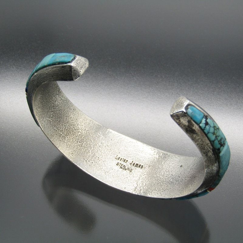 美品 Lester James ナバホ族 バングル インレイ ターコイズ レスター