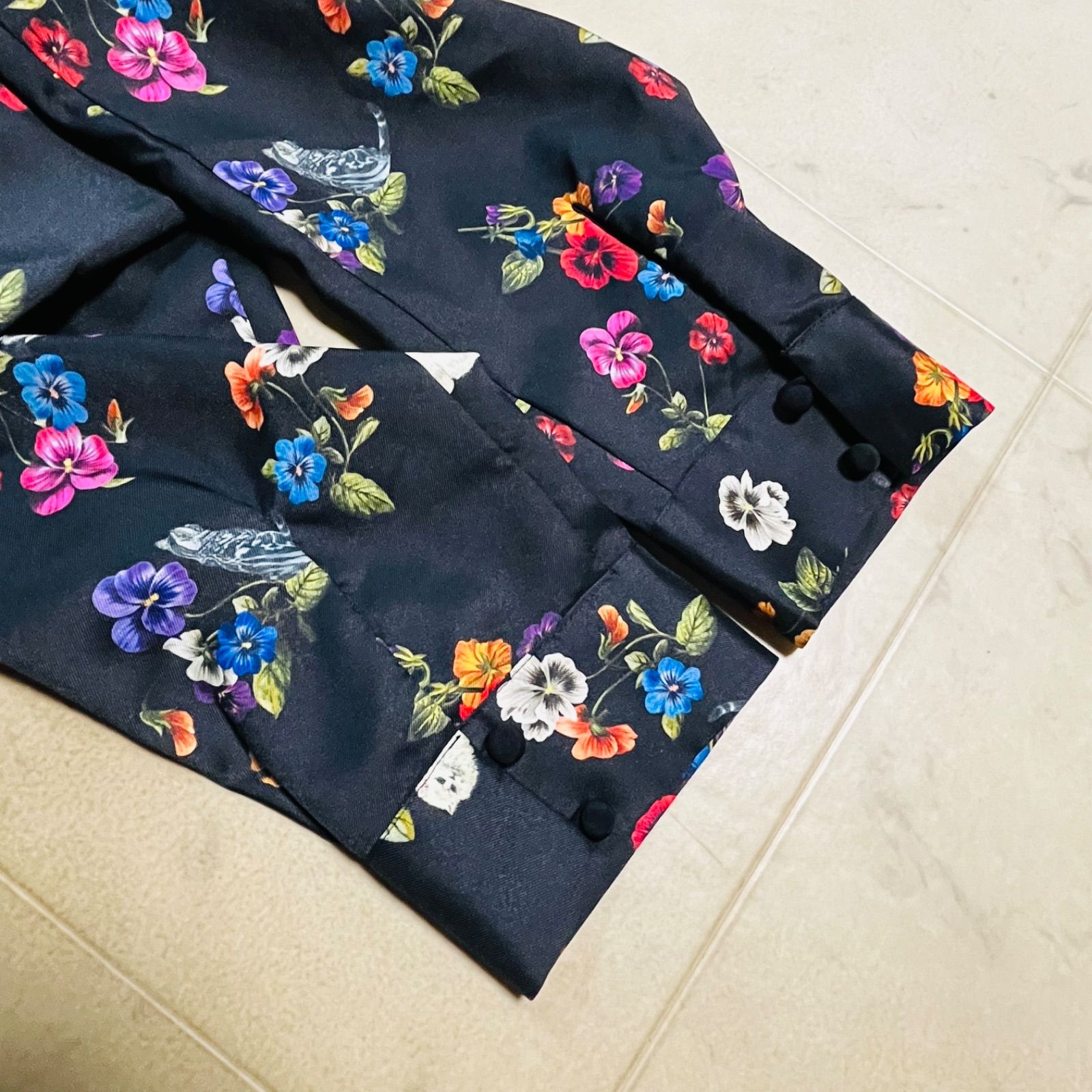 &ellecy アンドエルシー フラワー×猫 ワンピース 長袖 バンドカラー