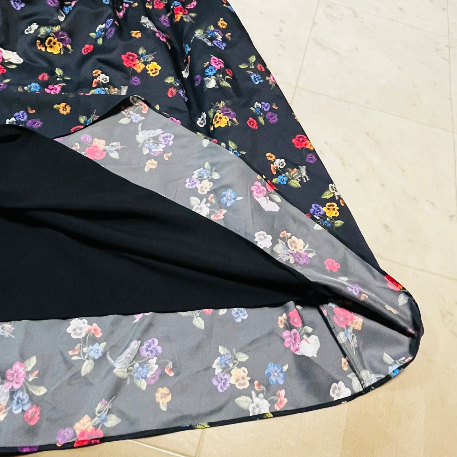 &ellecy アンドエルシー フラワー×猫 ワンピース 長袖 バンドカラー