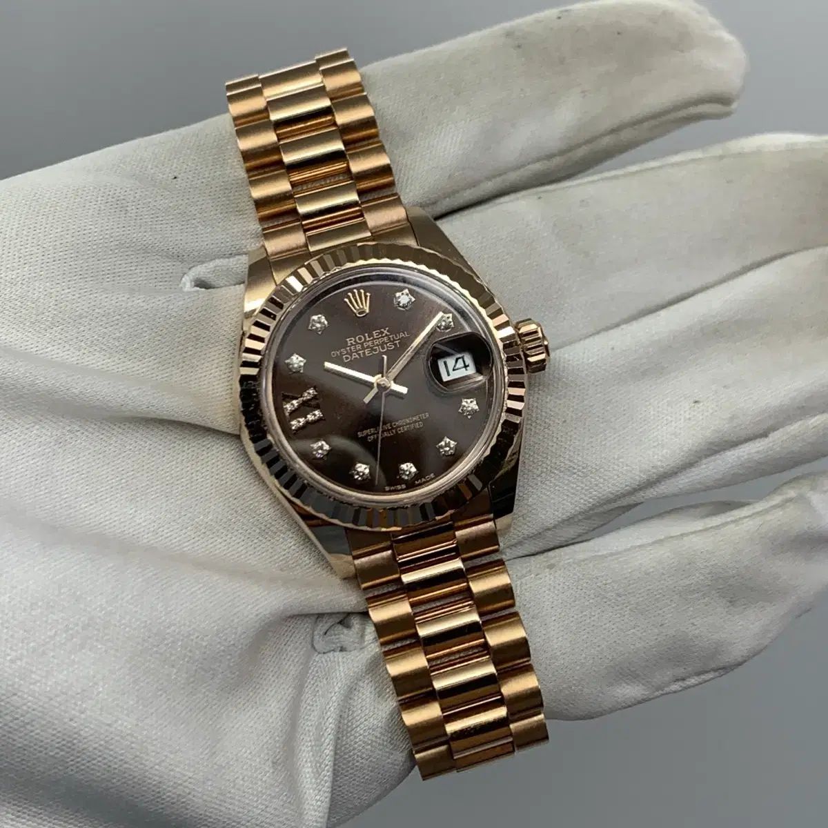267002888 ROLEX ロレックス レイディ デイトジャスト 28 ダイヤ 18K ローズゴールド