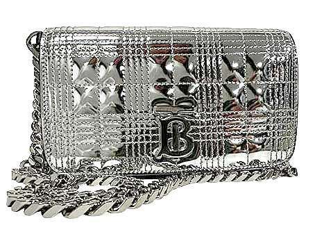 【中古】バーバリー BURBERRY ボディバッグ ウエストバッグ チェーンショルダー 80280751 TBロゴ キルティング レザー シルバー＿s13＿セルモアから出品＿s-0732-r13