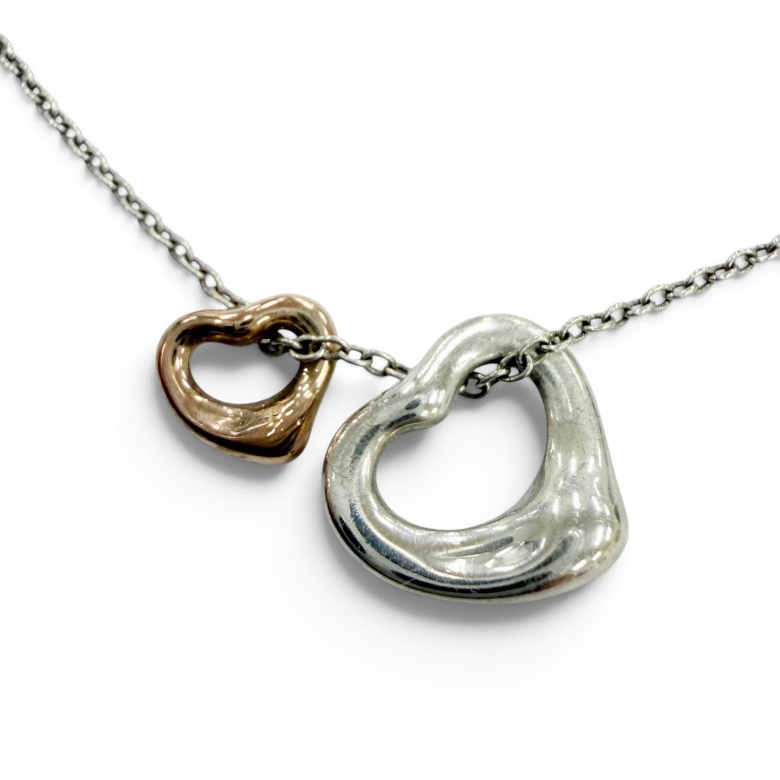 美品☆TIFFANY&Co. ティファニー ダブルオープンハート エクストラミニ ネックレス 925 750（YG） シルバー イエローゴールド 重量2.4g