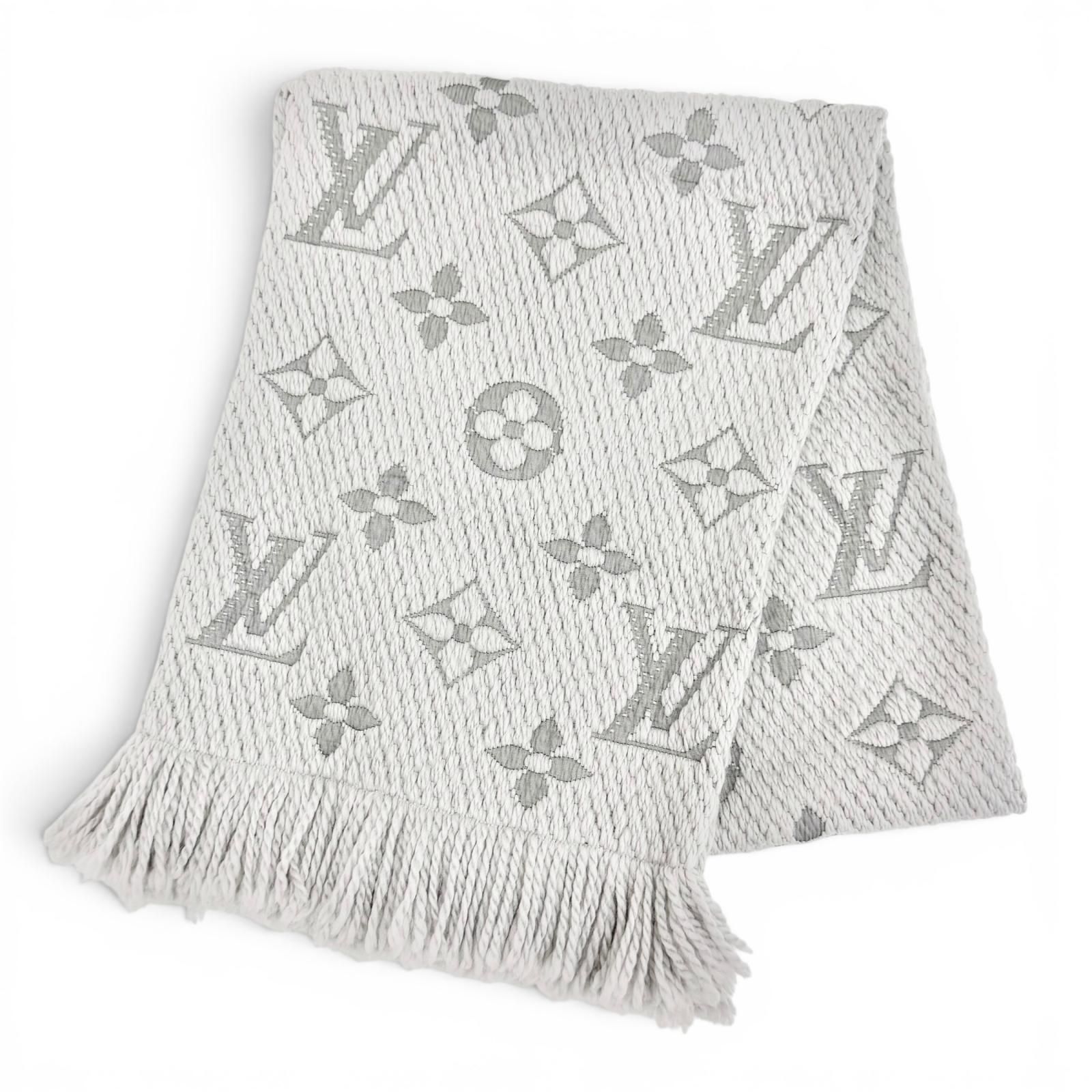 美品△LOUIS VUITTON ルイヴィトン M74742 エシャルプ ロゴマニア ウール シルク グリペルル モノグラム フリンジ マフラー 伊製 正規品