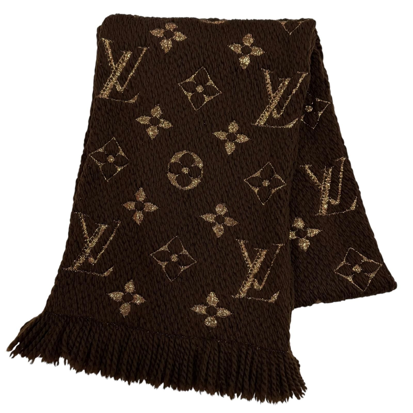 美品☆LOUIS VUITTON ルイヴィトン M71383 エシャルプ ロゴマニア シャイン ウール シルク マロン モノグラム フリンジ マフラー 正規品