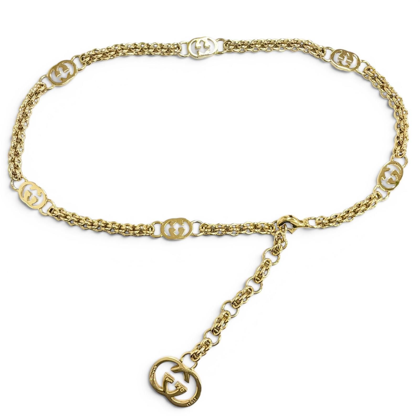 美品△GUCCI グッチ ヴィンテージ インターロッキングG チェーンベルト ゴールド 70 イタリア製 レディース オススメ◎