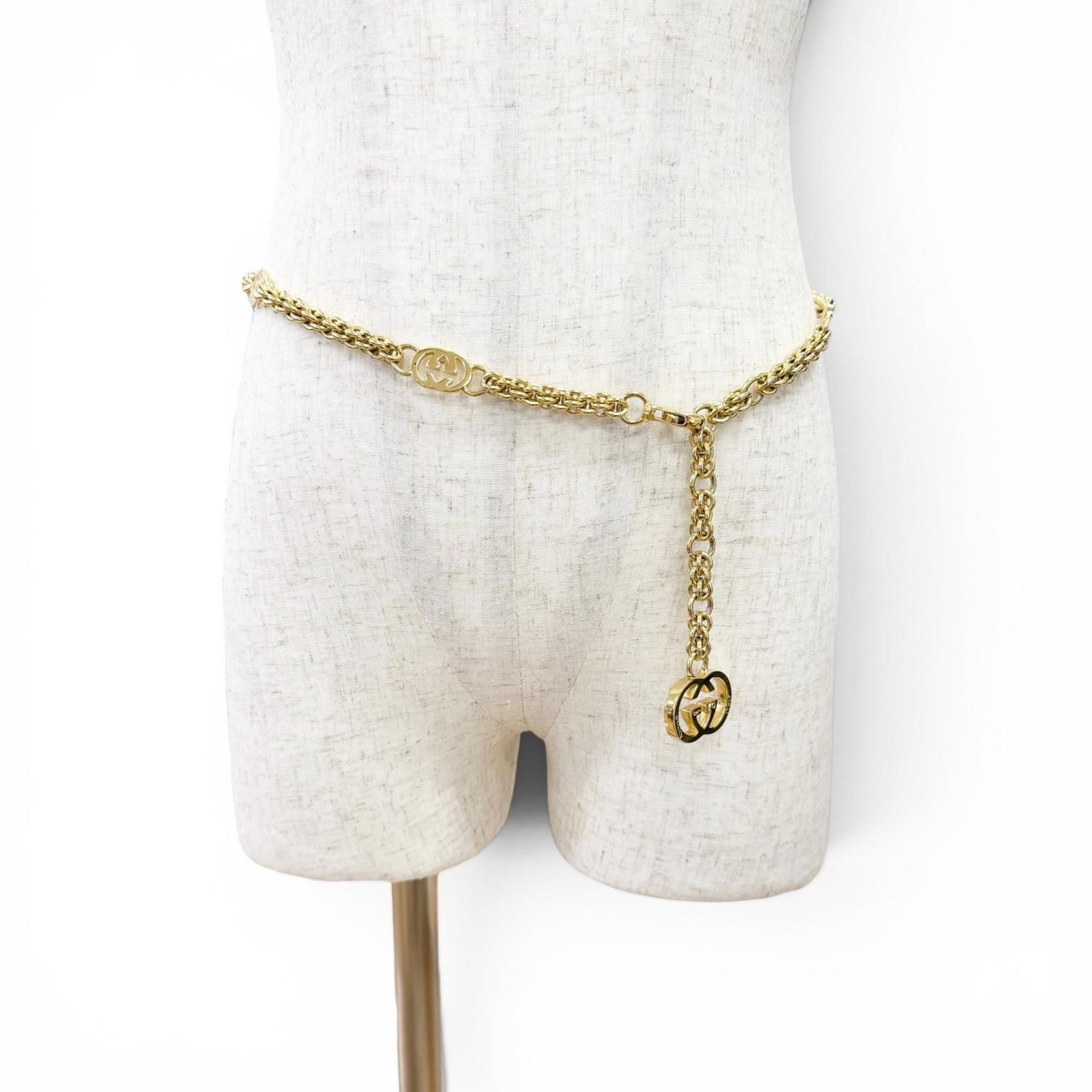 美品△GUCCI グッチ ヴィンテージ インターロッキングG チェーンベルト ゴールド 70 イタリア製 レディース オススメ◎