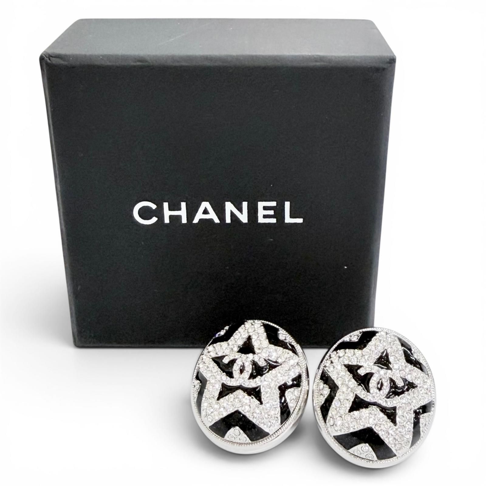 CHANEL ココマーク ラインストーン ピアス 両耳用 美品△CHANEL シャネル A23K ココマーク スター ラインストーン ピアス