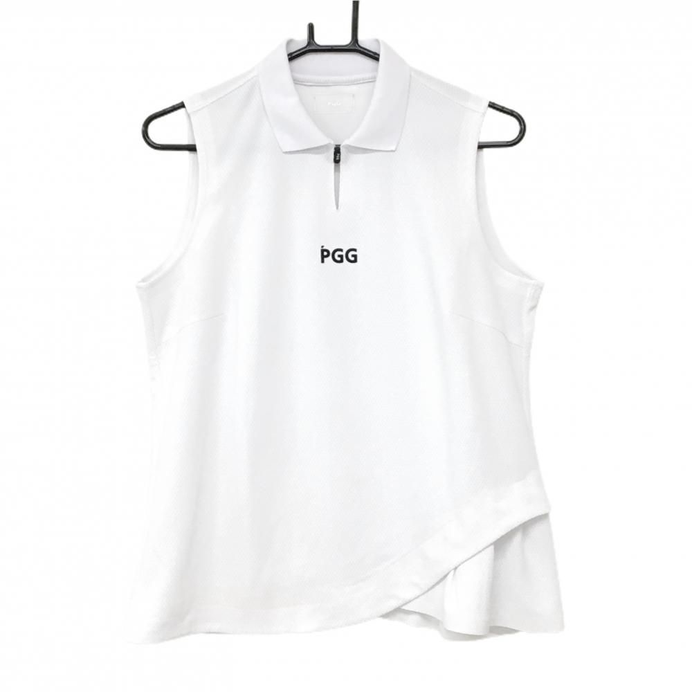 美品】PGGパーリーゲイツ ノースリーブシャツ 白 背面ビッグロゴ