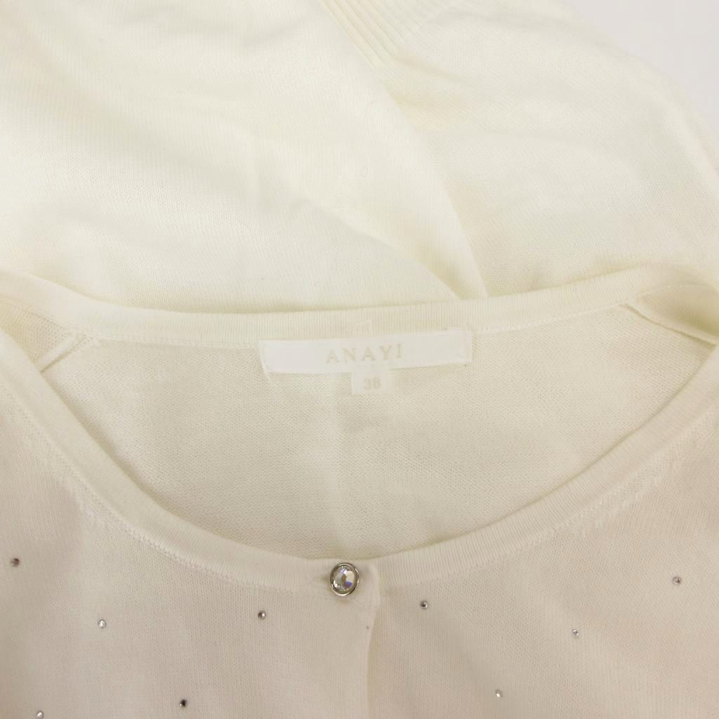 アナイ ANAYI 美品 カーディガン 38 白 ホワイト ラウンドネック 長袖