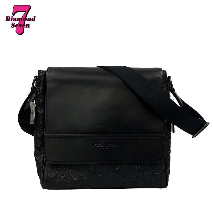 【中古】COACH コーチ ヒューストン マップ シグネチャー ショルダーバッグ F73340 黒 ブラック レザー ビジネス 通勤 通学 大きめ 収納 メンズ 男性
