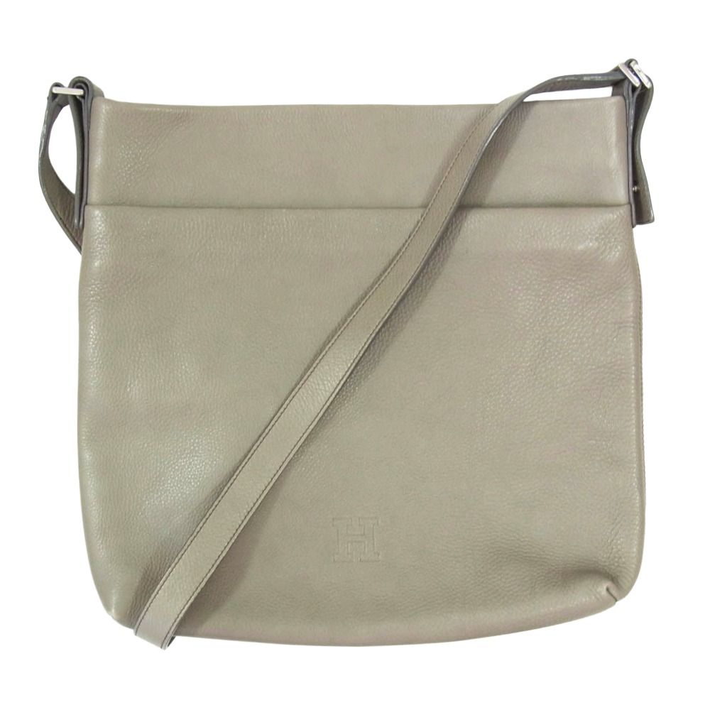 HIROFU グレー レザー ショルダーバッグ ヒロフ HIROFU 2WAY スクエア レザー ショルダーバッグ グレー系【中古
