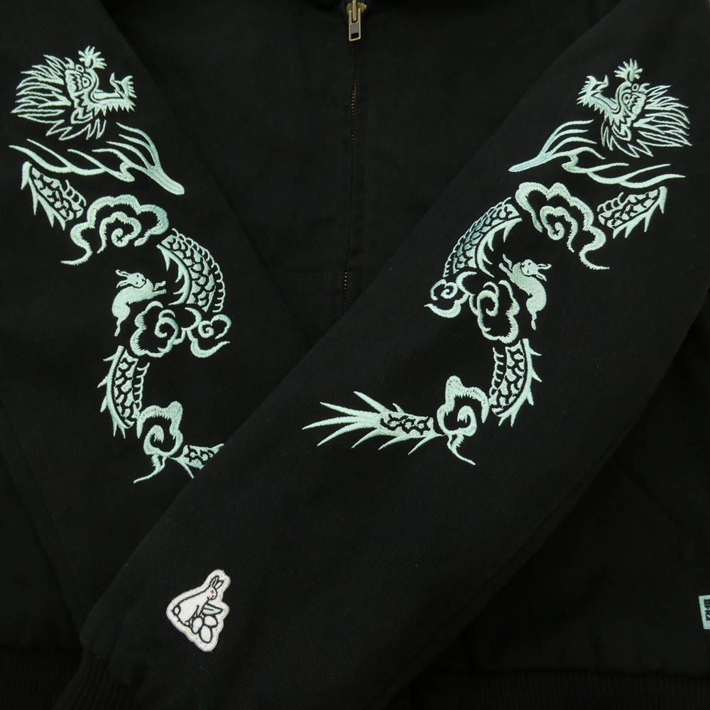 エフアール2 FR2 Snake&Skull Hooded Duck 港 アーム刺繍 ジップ アップ ワーク ジャケット ブラック系 M【中古】 エフアール2 FR2 Snake&Skull Hooded Duck 港 アーム刺繍 ジップ