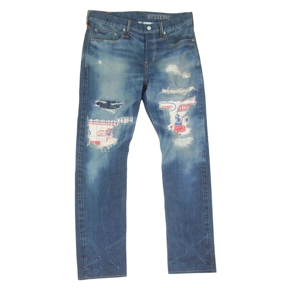 HYSTERIC GLAMOUR ヒステリックグラマー 22SS 02222AP02 ART REMAKE スリム ストレート 転写 トロンプルイユ デニム パンツ インディゴブルー系 M【美品】【中古】 HYSTERIC GLAMOUR ヒステリックグラマー 22SS 02222AP02 ART REMAKE