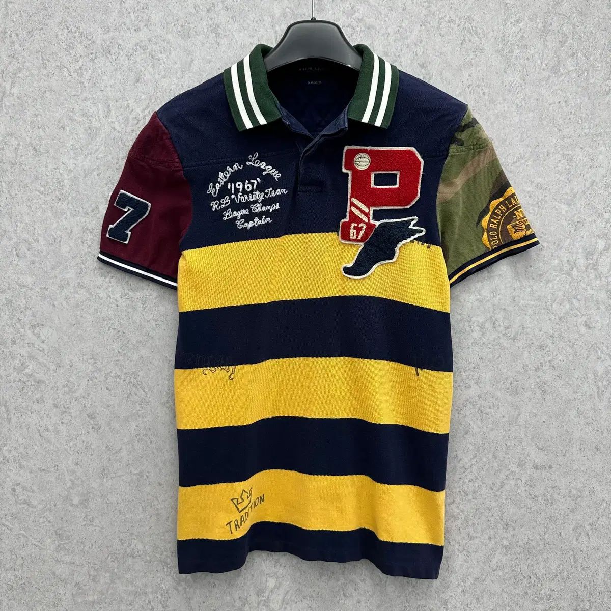 90 ポロ ラルフローレン カモフラージュ パッチワーク メンズ 半袖 カラーTシャツ