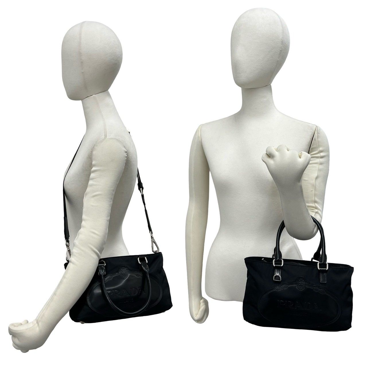 極 美品 PRADA プラダ ロゴ 刻印 ナイロン レザー 本革 2way