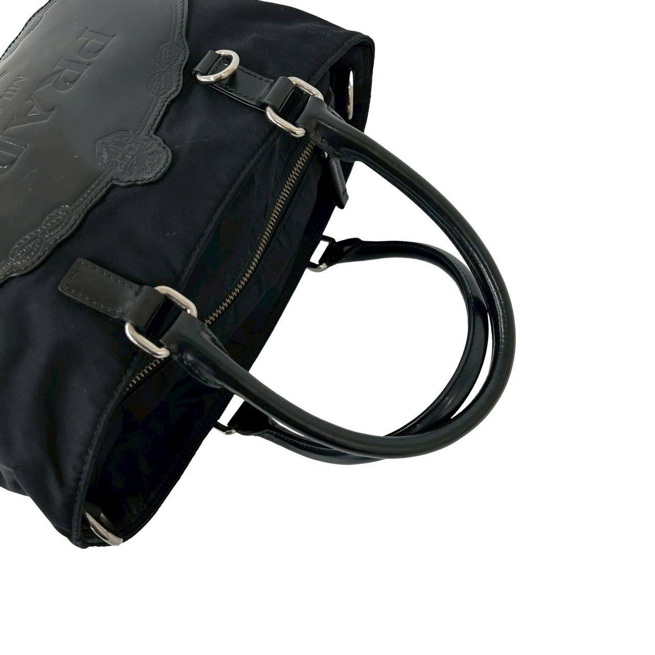 極 美品 PRADA プラダ ロゴ 刻印 ナイロン レザー 本革 2way