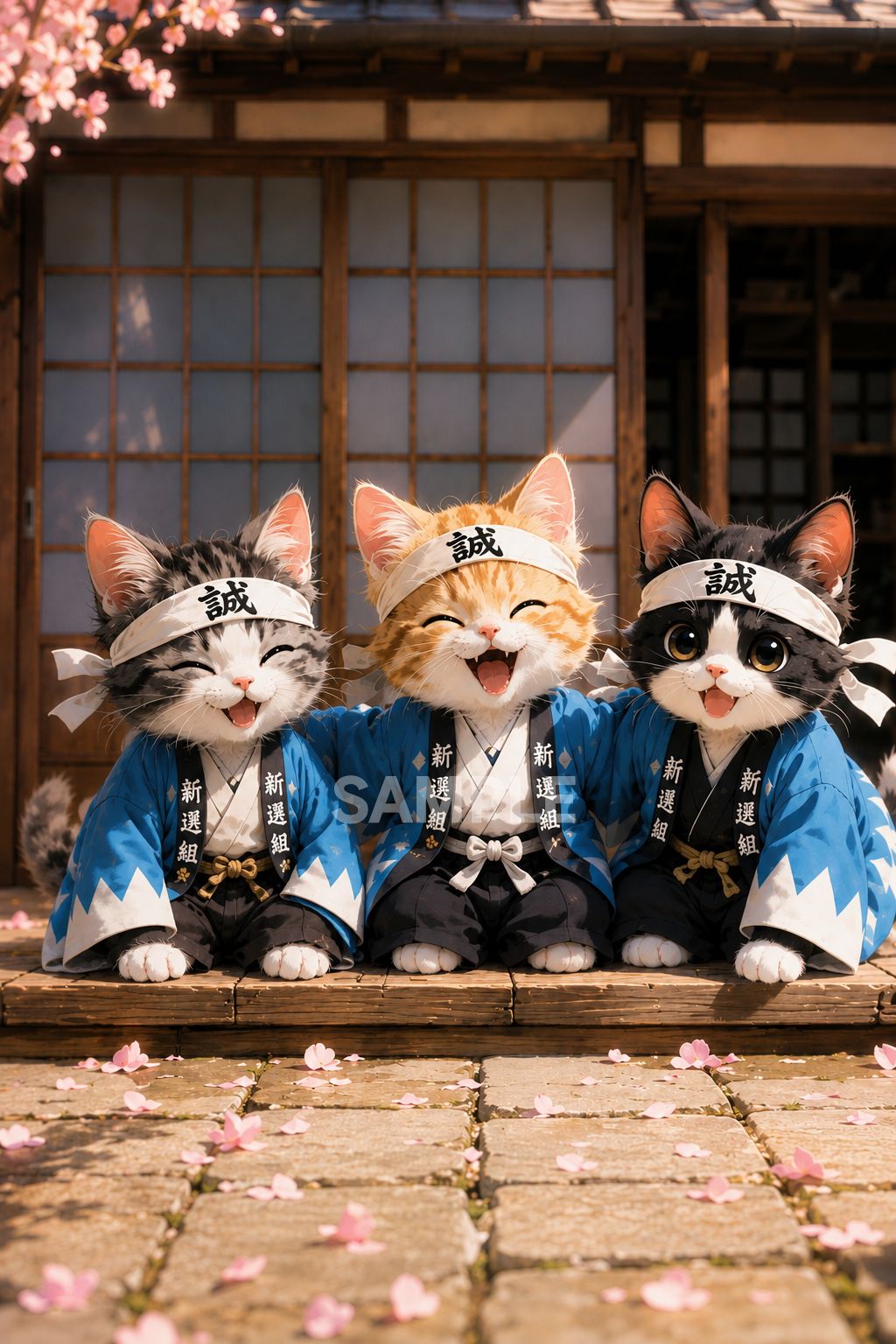 672 2Lサイズ 子猫 新選組 桜 癒し アート ポスター イラスト